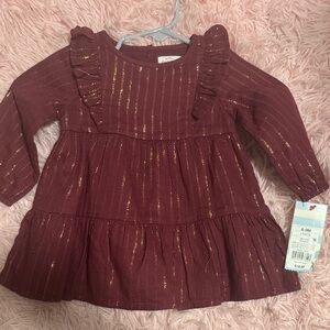 Cat & Jack Burgundy and Gold Striped Dress
